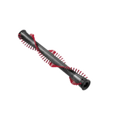 A replacement vacuum cleaner brush bar with a black plastic shaft and red bristles, shown diagonally on a plain white background.
